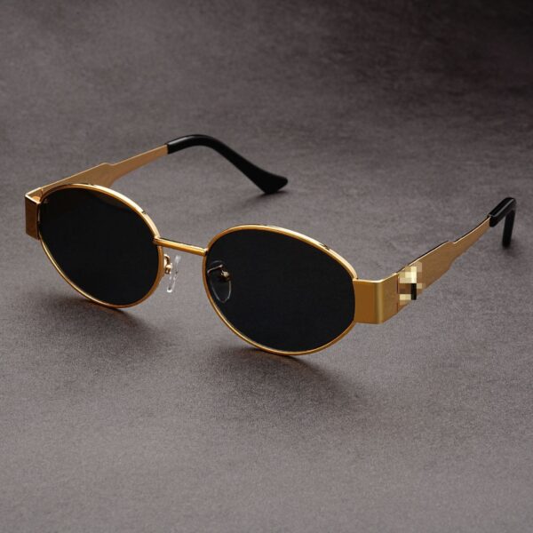 Wholesale Retro Old Money Style Metal Oval Sunglasses Sun Protection High-Level Small Frame Hong Kong Style Concave Style Arc de Triomphe Sunglasses
