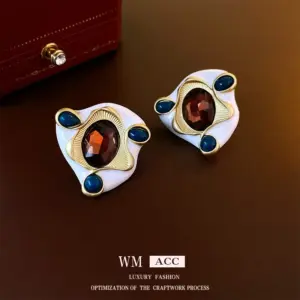 100# Silver Needle mid-ancient Diamond Oval water drop drop oil triangle earrings