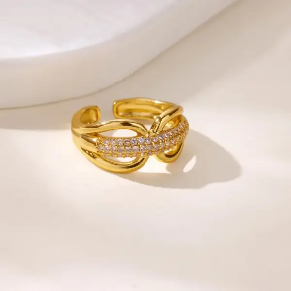 304 Stainless Steel Geometric Star PVD Coated Pearl Zircon Real Gold Plated Simple Style Waterproof Non Tarnish Plating Inlay Open Rings