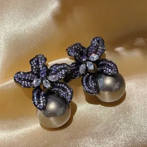 E1294--Purple Diamond White Diamond Coffee Beads