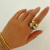 304 Stainless Steel Color Block Ion Plating (IP) Real Gold Plated Nordic Style Exaggerated Waterproof Non Tarnish Irregular Multicolor Rings