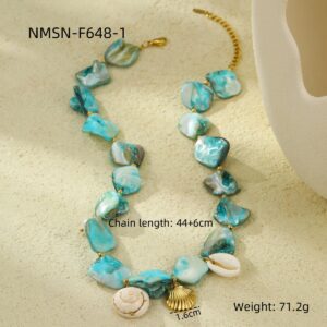 Nmsn-f648-1 blue shell necklace / 18K
