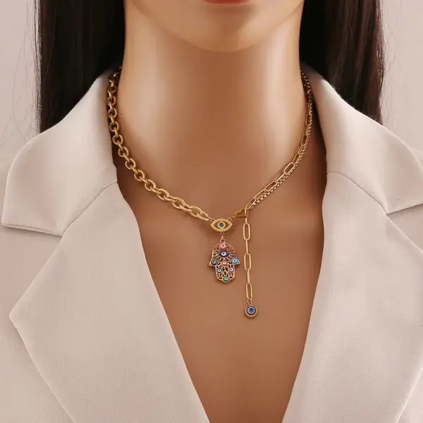 Wholesale PVD Coated 18K Gold Real Gold Plated Palm Stainless Steel Vintage Style Waterproof Non Tarnish 304 Stainless Steel Pendant Necklace