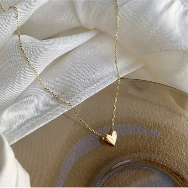 304 Stainless Steel Heart Shape PVD Coated Rhinestones Zircon Real Gold Plated Simple Style Waterproof Non Tarnish Surgical Steel Three-dimensional O-shaped Chain Lobster Trigger Clasp Closure Gold Pendant Necklace