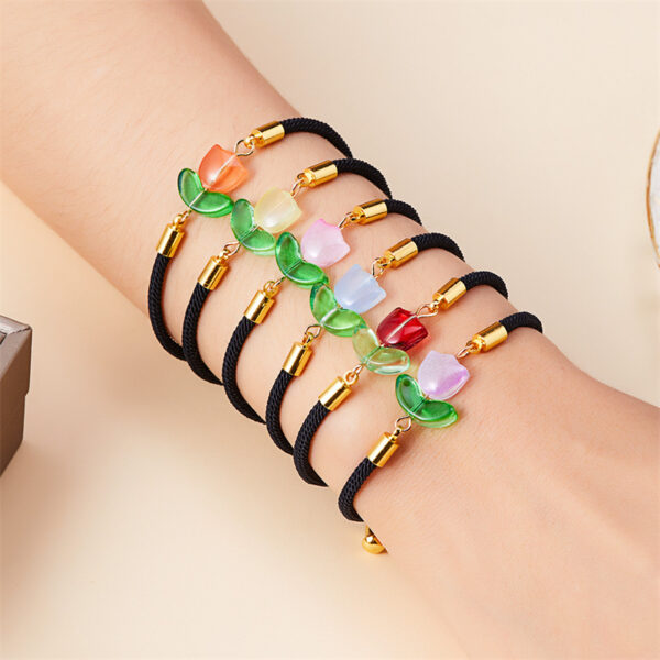 Wholesale European and American cross-border Tulip bracelet black and red rope a pair of pull-out flower adjustable flower bracelet factory straight hair