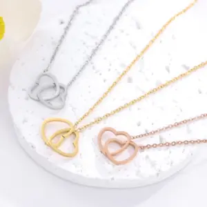Wholesale Real Gold Plated Heart Shape 304 Stainless Steel Simple Style Waterproof Non Tarnish Stainless Steel Pendant Necklace