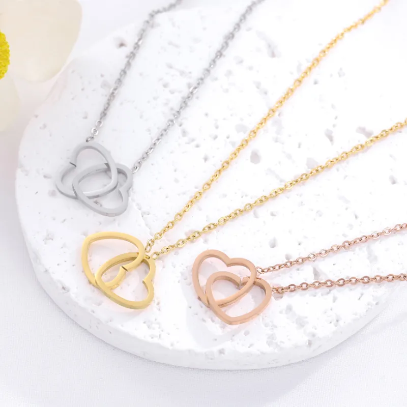 Wholesale Real Gold Plated Heart Shape 304 Stainless Steel Simple Style Waterproof Non Tarnish Stainless Steel Pendant Necklace