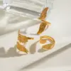 Wholesale 304 Stainless Steel Angel Wings PVD Coated 18K Real Gold Plated Real Gold Plated Simple Style Classic Style Waterproof Non Tarnish Open Rings