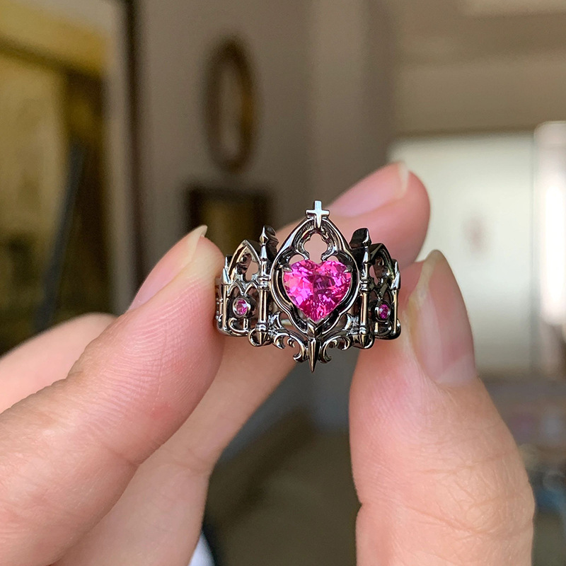 Wholesale Cross-Border Foreign Trade Gothic Style Crown Ring for Women European and American Niche Stylish Sweet and Cool Medieval Ring Opening Adjust