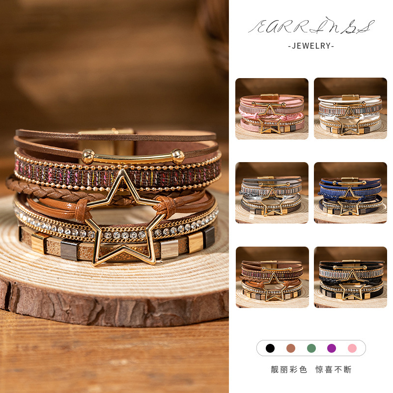 Wholesale Bohemian style pentagram magnetic buckle bracelet