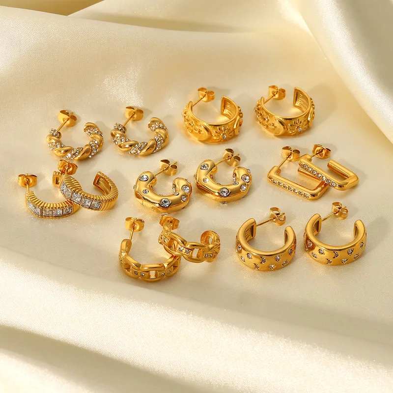 Wholesale Fashion Geometric Plating 304 Stainless Steel Zircon Earrings