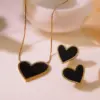 Wholesale 304 Stainless Steel Plastic Heart Shape Ion Plating (IP) Acrylic 18K Gold Plated Elegant Sweet Waterproof Non Tarnish Inlay White Gold Black Earrings Necklace Jewelry Set