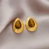 Wholesale PVD Coated 18K Gold Plated Water Droplets 304 Stainless Steel Retro Baroque Style Classic Style Waterproof Non Tarnish Ear Studs
