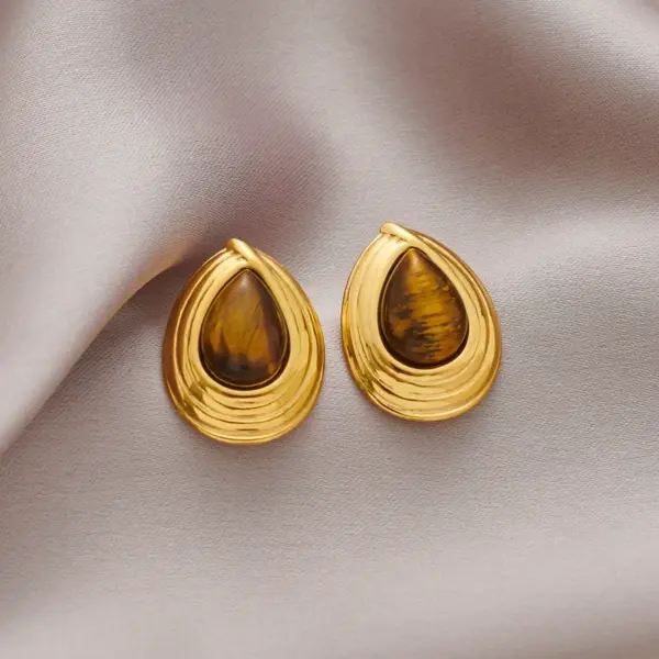 Wholesale PVD Coated 18K Gold Plated Water Droplets 304 Stainless Steel Retro Baroque Style Classic Style Waterproof Non Tarnish Ear Studs