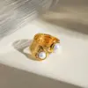 304 Stainless Steel Geometric PVD Coated 18K Real Gold Plated Real Gold Plated Sweet Waterproof Non Tarnish Plating Rings