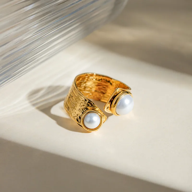 Wholesale 304 Stainless Steel Geometric PVD Coated 18K Real Gold Plated Real Gold Plated Sweet Waterproof Non Tarnish Plating Rings