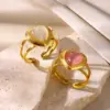 Wholesale PVD Coated Real Gold Plated Heart Shape 304 Stainless Steel Synthetic Gemstones Elegant French Style Sweet Waterproof Non Tarnish Open Rings