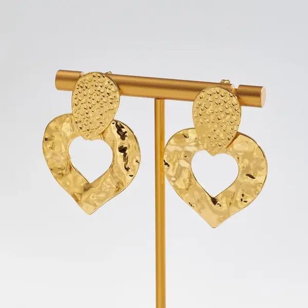 Vintage INS Style European And American 304 Stainless Steel Embossed Hammered Round Heart Leaf Irregular Casual Women's Earrings