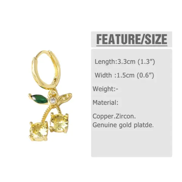 Wholesale 1 Pair Modern Style Simple Style Cherry Copper Zircon 18K Gold Plated Drop Earrings