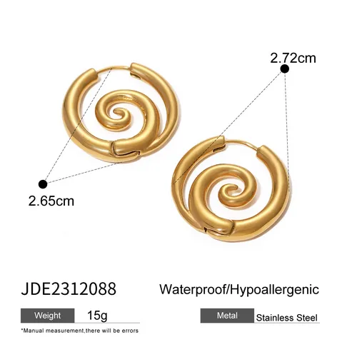 304 Stainless Steel Spiral Circle PVD Coated 18K Real Gold Plated Real Gold Plated 18K Gold IG Style Waterproof Non Tarnish Gold Earrings