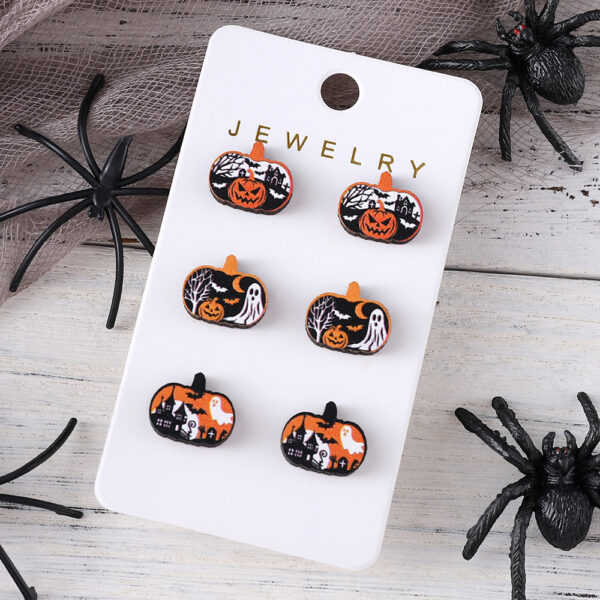 oly-1a15d24c1e227ceb79eb756dc101bbe5 Wholesale Cross-Border New Halloween Ghost Witch Hat Black Cat Ghost Face Pumpkin Earrings Set Wooden Party Earrings Gift
