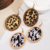 Wholesale Cross-border European and American Leopard Sequin Leather Earrings Vintage Alloy Diamond Pearl Oval High-end Earrings Earrings for Women