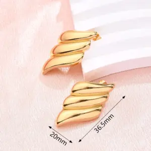 Flowing Line Earrings (Gold) / 36.5x20mm (Needle Thickness: 0.5mm) / 1 Pair/Package