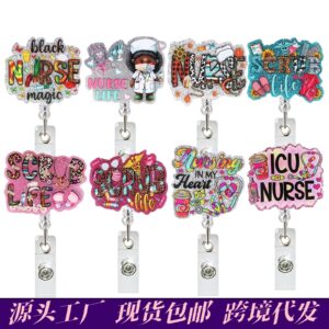 Wholesale Amazon Hot Sale Hospital Staff Acrylic Badge Reel Doctor Nurse Organ Department Telescopic Easy Pull Buckle