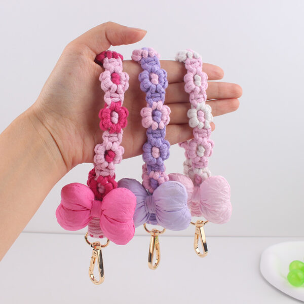 Wholesale Ins Cotton-Filled Bow Mobile Phone Pendant Braided Mobile Phone Chain Small Daisy Flower Braided Rope Keychain Bag