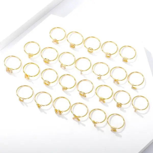 Wholesale PVD Coated Real Gold Plated Letter Stainless Steel Simple Style Waterproof Non Tarnish Rings