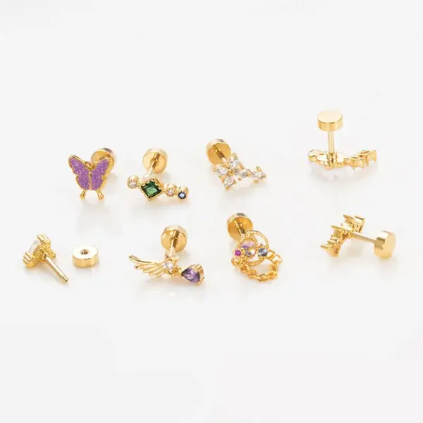 Wholesale 1 Piece 316L Stainless Steel Copper Artificial Pearls Zircon Ear Cartilage Rings & Studs Star Heart Shape Butterfly Waterproof Non Tarnish Surgical Steel