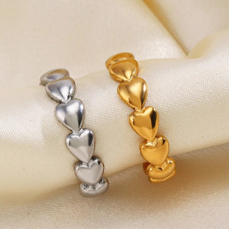 Wholesale PVD Coated 18K Gold Plated Heart Shape 304 Stainless Steel Classic Style Commute Waterproof Non Tarnish Open Rings