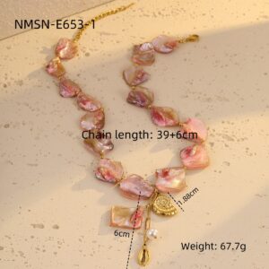 Nmsn-e653-1 pink conch necklace / 18K