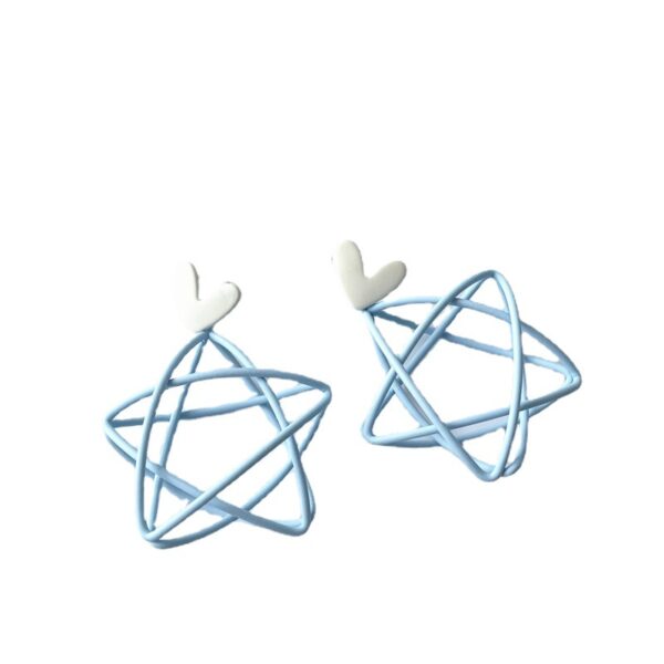 Wholesale Blue hollow five-pointed star silver needle earrings