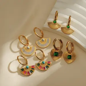 PVD Coated Gold Plated Sector Heart Shape Stainless Steel IG Style Waterproof Non Tarnish Earrings