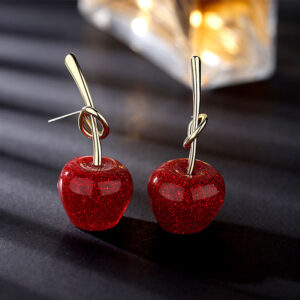 Silver Needles: Red Cherry/Apple Stud Earrings