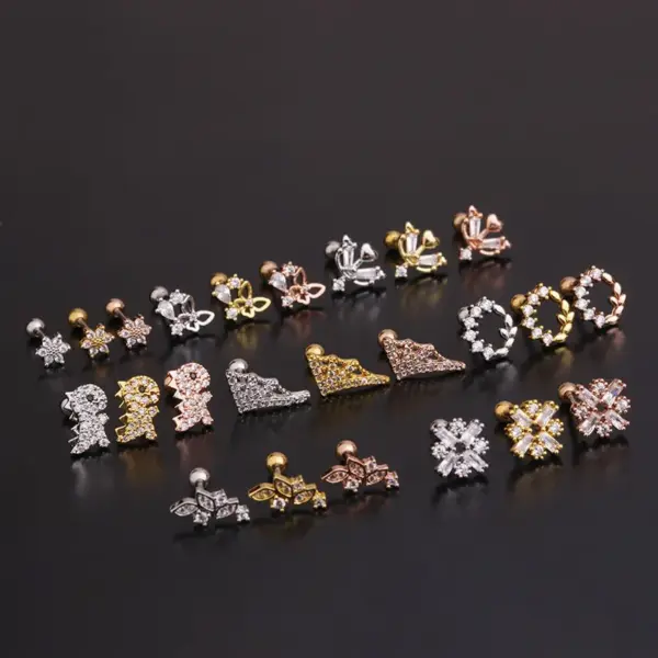 oly-1a3b1ee0524a2ed904f71dc1e30b7b25 Wholesale 316L Stainless Steel Copper Zircon Ear Cartilage Rings & Studs Flower Waterproof Non Tarnish Surgical Steel Women'S