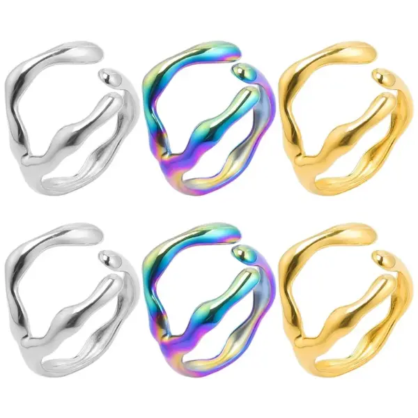 Wholesale PVD Coated Real Gold Plated Solid Color 304 Stainless Steel Commute Waterproof Non Tarnish Rings