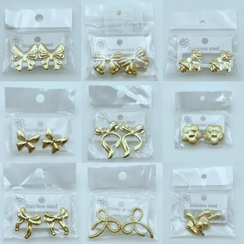 Wholesale Fashionable Unique Stainless Steel Butterfly Knot Ear Cu Women's Personality Folding Wavy Texture Earrings Luxury Style