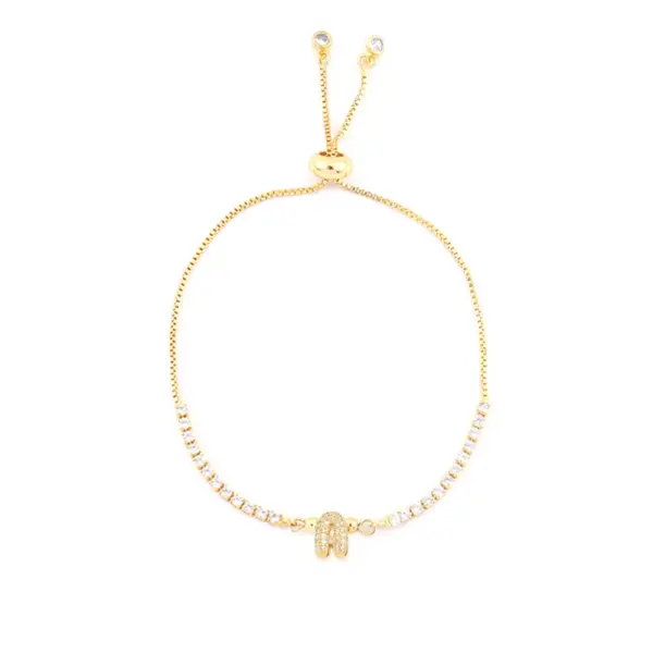 Wholesale Jewelry Elegant Simple Style Letter Copper Zircon Bracelets Box Chain Tennis Chain