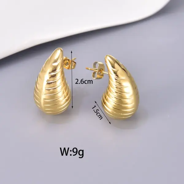 304 Stainless Steel Water Droplets PVD Coated 18K Real Gold Plated 18K Gold Classic Style Waterproof Non Tarnish Plating Ear Studs