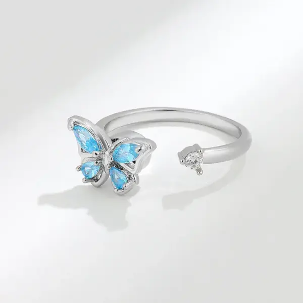Korean Copper Micro-inlaid Zircon Color Butterfly Rotating Open Ring
