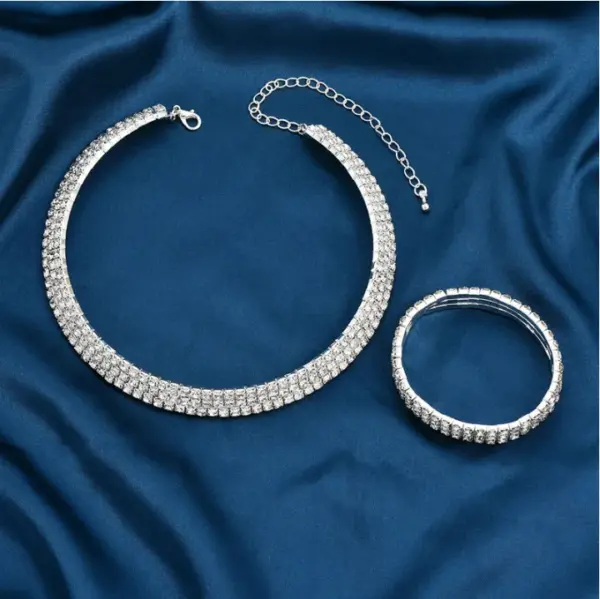 Wholesale Bridal Round Alloy Inlay Rhinestones Bracelets Necklace