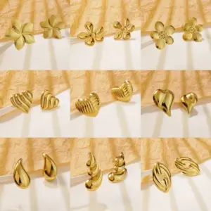 201 Stainless Steel 304 Stainless Steel Geometric Heart Shape Flower Electroplating Stone-Free Imitation Gold Simple Style Classic Style Irregular Hollow Out Multicolor-Golden Yellow Ear Studs