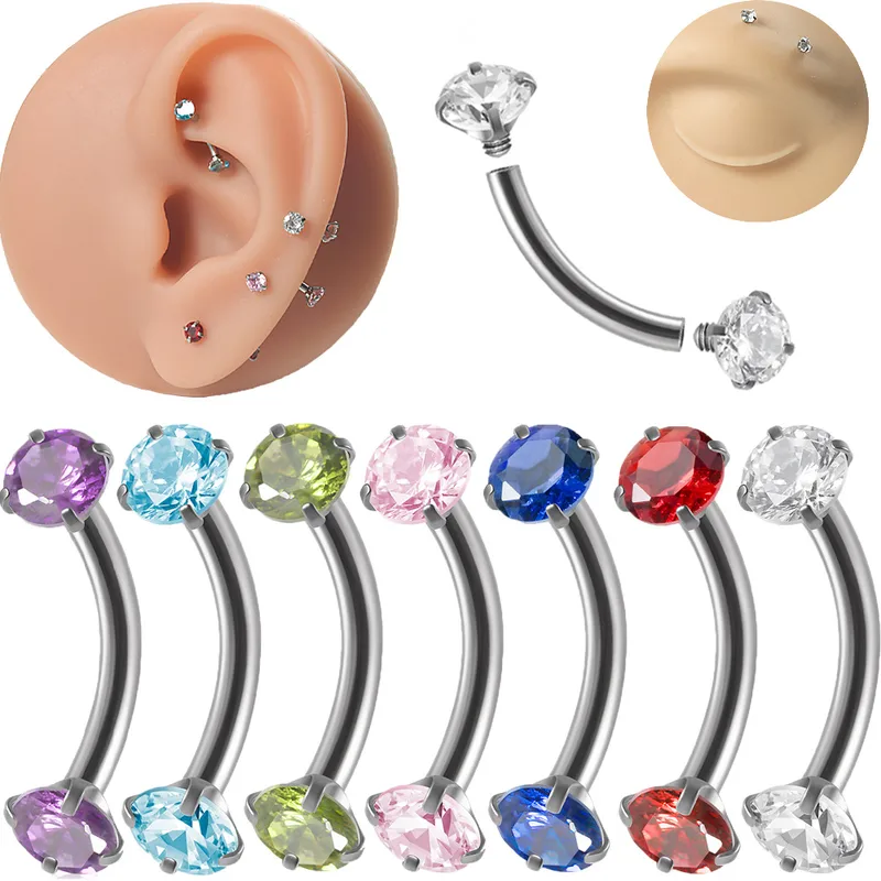 Wholesale 1 Piece Ear Cartilage Rings & Studs IG Style Geometric 304 Stainless Steel Zircon Inlay Zircon Eyebrow Studs