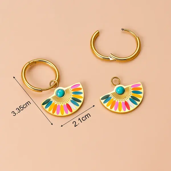 1 Pair Bohemian Sector Enamel 304 Stainless Steel Turquoise Stainless Steel Earrings