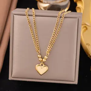 24【H1123】Bead Heart Necklace / Gold