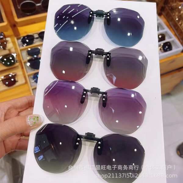 Wholesale cut edge flip sunglasses larized clip frameless round men's and women's UV protection sunglasses clip
