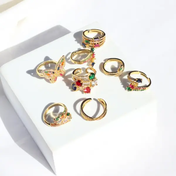 Wholesale Retro Butterfly Copper Open Ring Plating Zircon Copper Rings