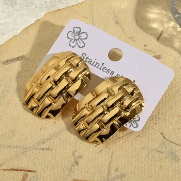 Wholesale Elegant Oval And Tear Drop Shaped Stainless Steel 201 Woven Earrings Fashionable And Stylish Women's Jewelry Accessory